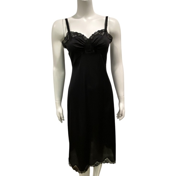 Shadowline Black Full Slip Dress Size 34 Tall Lace Trim Nylon Adjustable Straps - Picture 4 of 7
